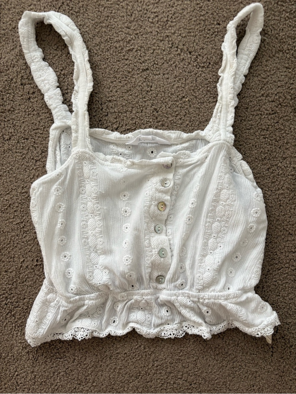BB Dakota by Steve Madden White Eyelet Button-Front Cropped Cami